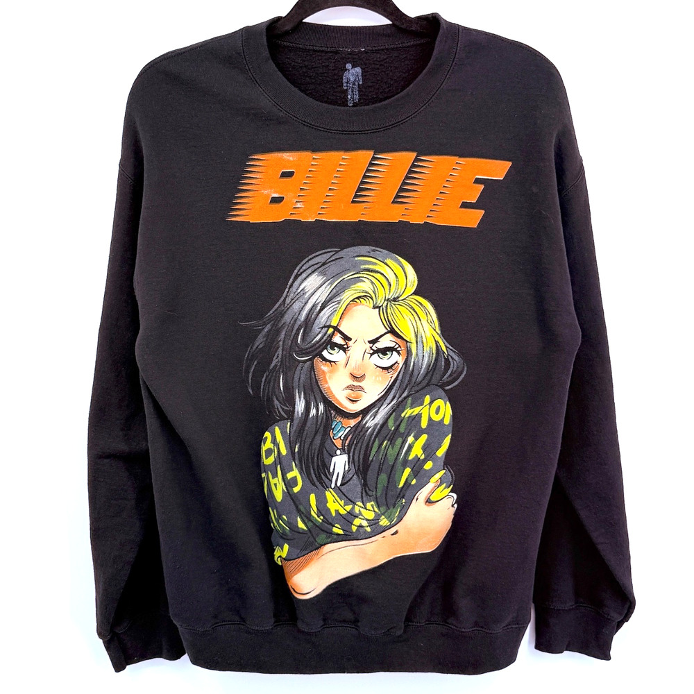 Billie Eilish Womens Tour Sweatshirt Black L Artist Merch Concert Anime‎ Graphic